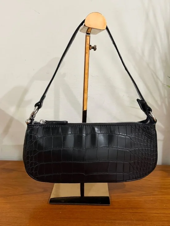 Urban Outfitters Black Vegan Leather Croc Mini Shoulder Bag Small Purse - Picture 2 of 9